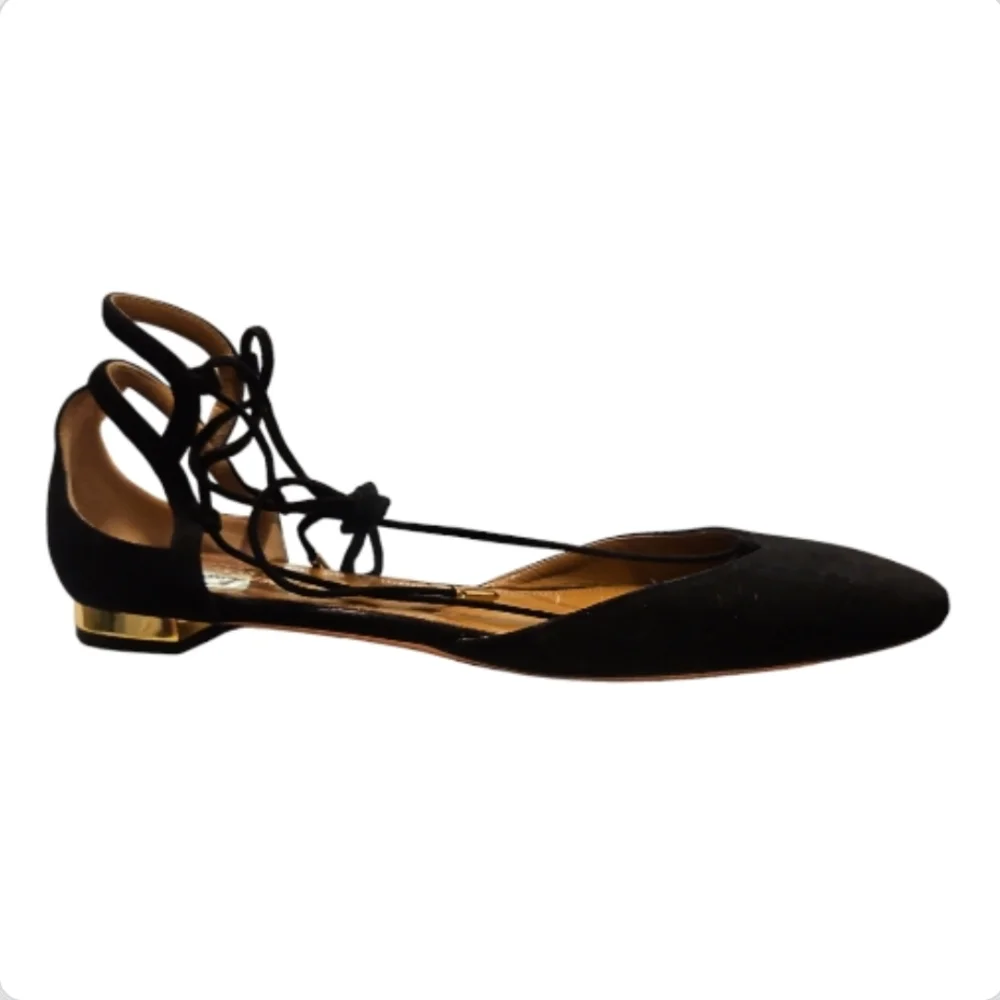 AQUAZZURA | Black Suede Lace Up Flats in Size EU 37.5 / US 7.5